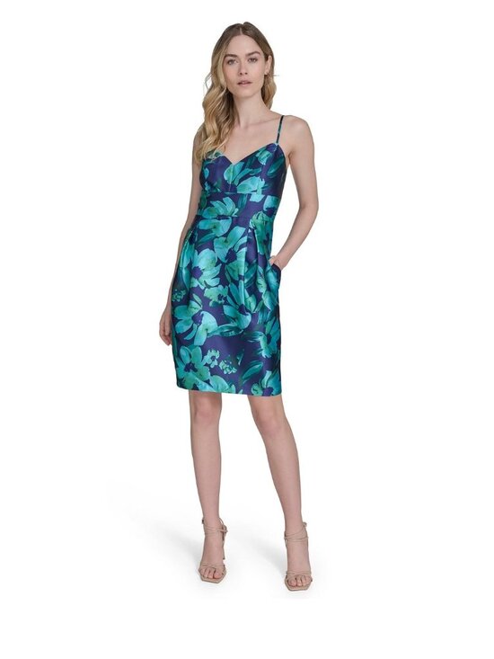 Eliza J Dresses & Skirts - Eliza J Blue & Green Floral Print Sleeveless Dress With Adjustable Straps Size 8